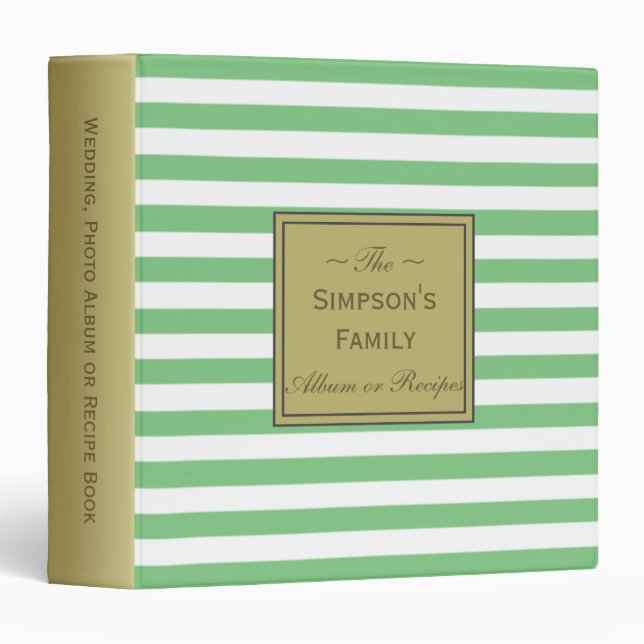 Classeur De York Green Striped for Mariage, Photos, Recette (Devant/Côté)