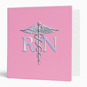 Classeur Décor rose-clair de caducée argenté d'infirmier