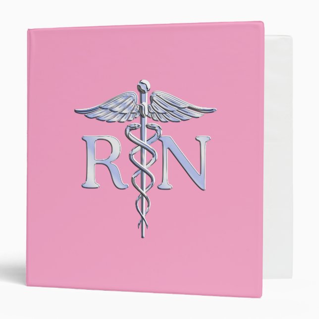 Classeur Décor rose-clair de caducée argenté d'infirmier (Devant/Intérieur)