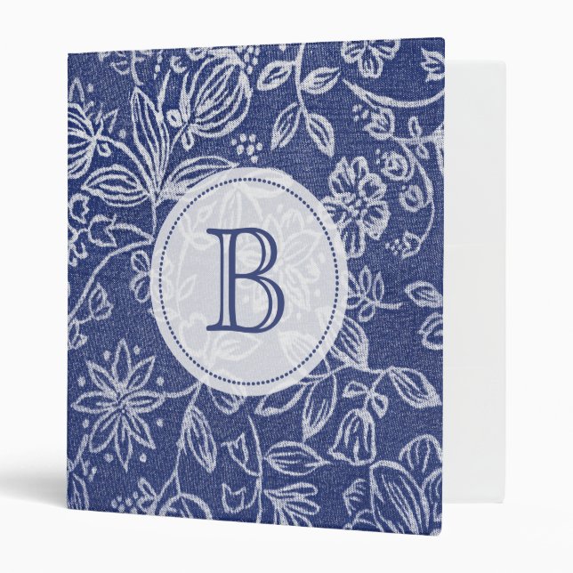 Classeur Décoré d'un monogramme floral bleu et blanc (Devant/intérieur)