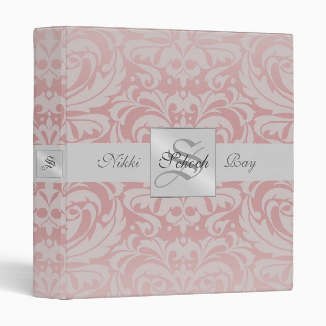 Classeur décoré d'un monogramme rose d'album de (Devant/Côté)