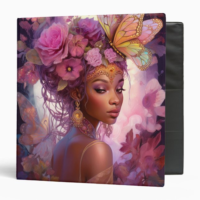 Classeur Déesse noire Art Imaginaire rose violet (Devant/Intérieur)
