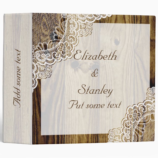 Classeur Dentelle blanche rustique sur wedding planner en b (Devant/Côté)