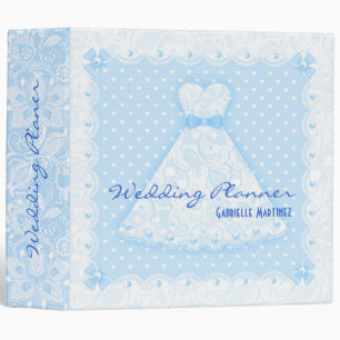 Classeur Dentelle et perles Vintages bleu-blanc-Wedding pla