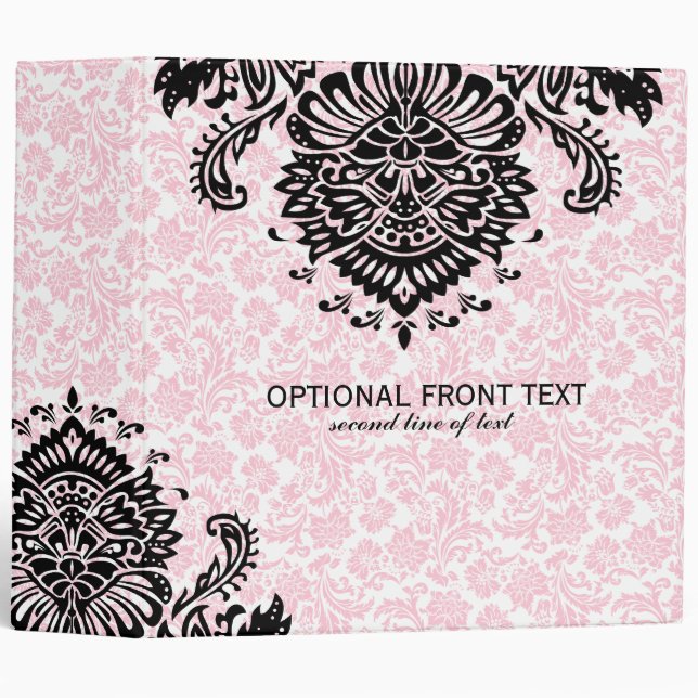 Classeur Dentelle Florale Noire avec Damas Rose Arrière - p (Devant/Côté)