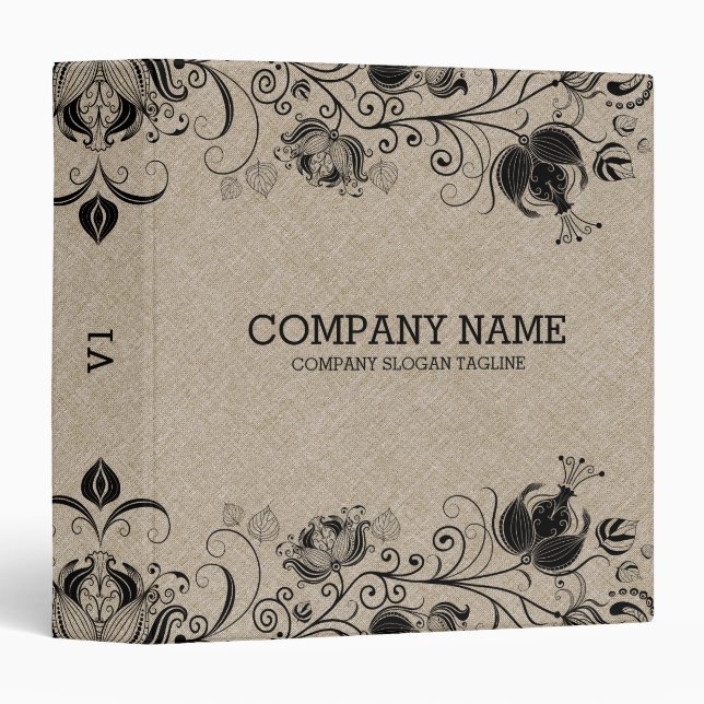 Classeur Dentelle Florale Noire Avec Texture De Linge Beige (Devant/Côté)