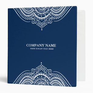 Classeur Dentelle Mandala blanche en bleu, texte blanc pers