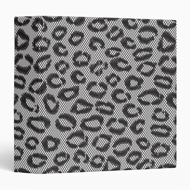 Classeur Dentelle nette noire avec le motif de léopard sur (Devant/Côté)