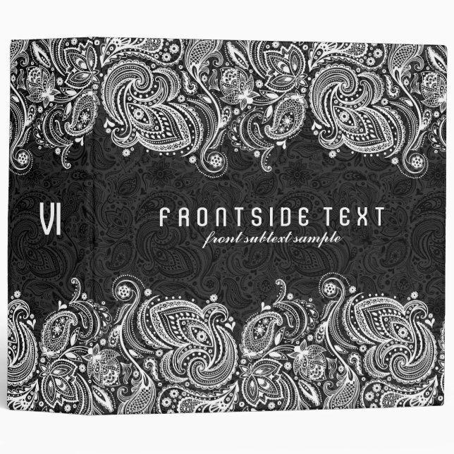 Classeur Dentelle noir et blanc Paisley (Devant/Côté)