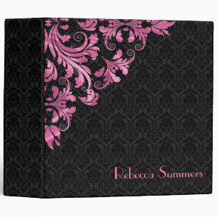 Classeur Dentelle rose métallique Motif Damas noir