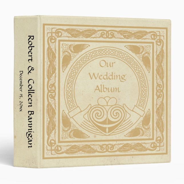 Classeur Design celtique avec Album photo Mariage Claddagh (Devant/Côté)
