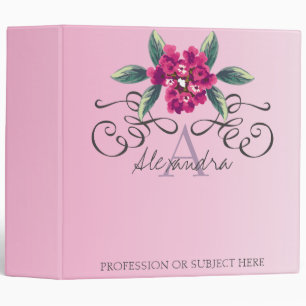 Classeur Design élégant chic Rose Floral Monogram
