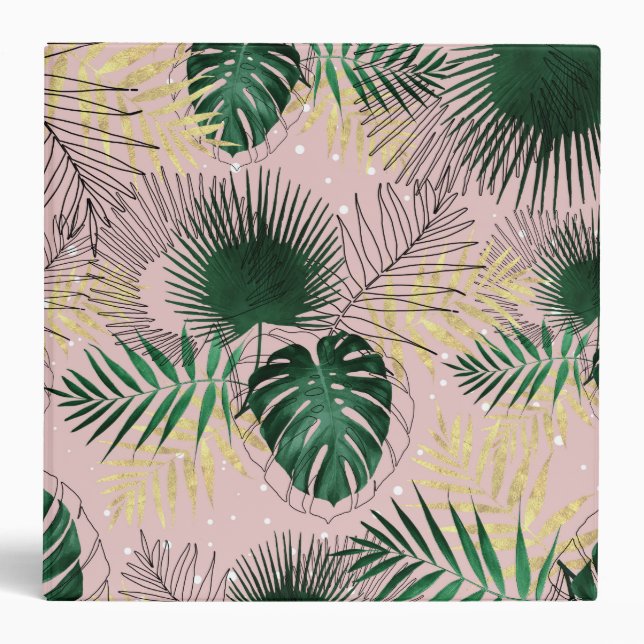 Classeur Design moderne or tropical feuilles et doddles (Devant)