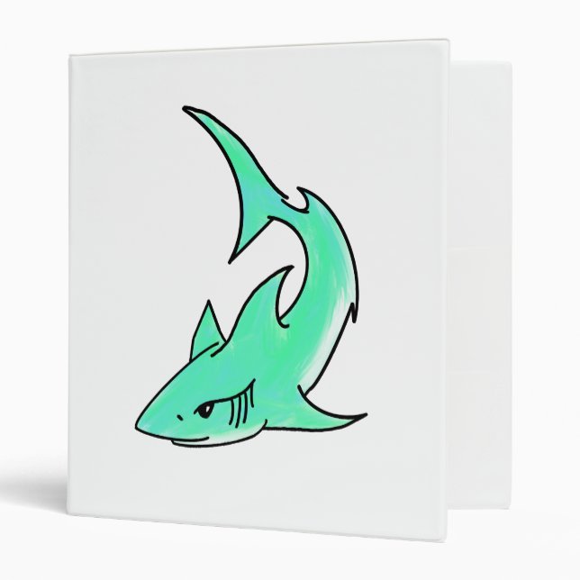 Classeur dessin souriant requin menthe bleu vert océan anim (Devant/intérieur)