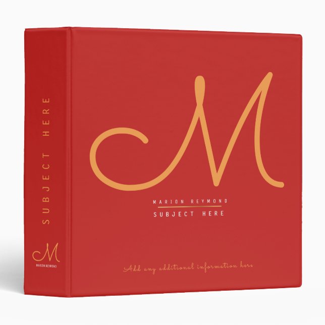 Classeur dessinez votre propre modèle Monogram RED prof (Devant/Côté)