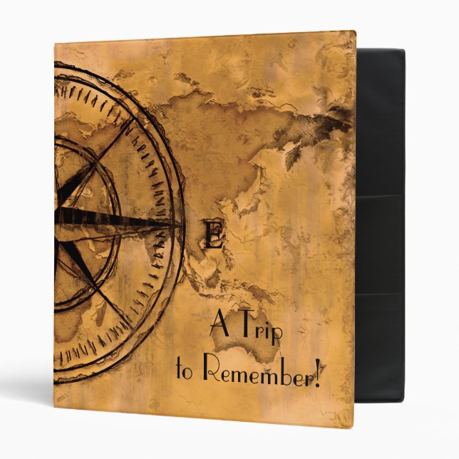 Classeur Destinations - Compass Rose et carte du monde (Devant/intérieur)