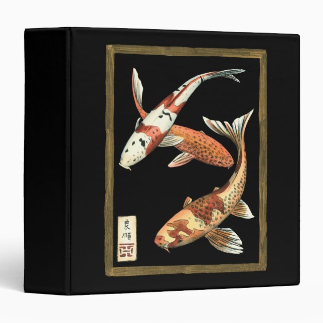 Classeur Deux Japonais Koi Goldfish sur un Arrière - plan n (Devant/Côté)
