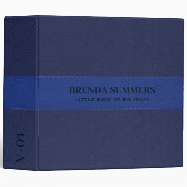 Classeur Deux Tons De Cuir Bleu En Trait (Devant/Côté)