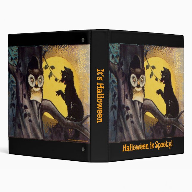 Classeur d'Halloween Vintage Chat et Chouette (Arrière-plan)