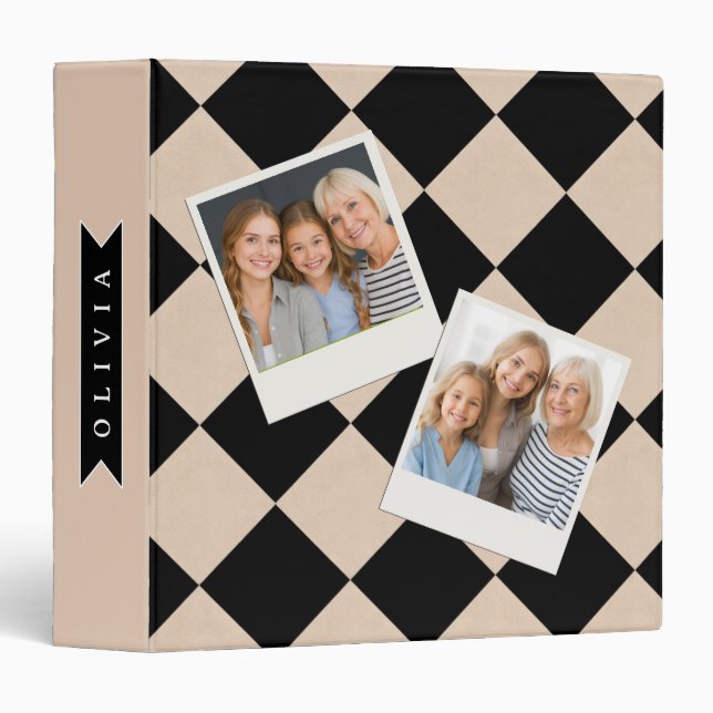 Classeur Diamant à carreaux noir Harlequin personnalisé (Devant/Côté)