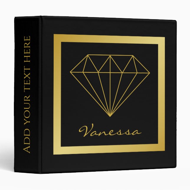 Classeur Diamant géométrique en or noir (Devant/Côté)