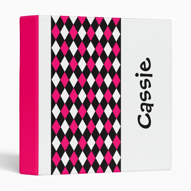 Classeur Diamant rose et noir Personnalisé Retour à l'école (Devant/Côté)