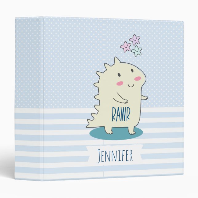 Classeur Dino Jaune mignon avec des étoiles joyeuses (Devant/Côté)