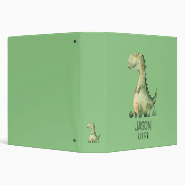 Classeur Dinosaure Aquarelle Cute Avec Nom Enfant (Arrière-plan)