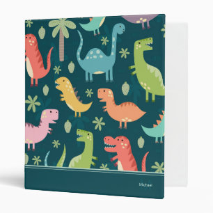 Classeur Dinosaure Motif Bleu Monogramme Enfant Garçon