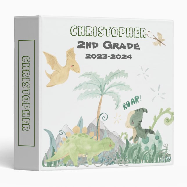 Classeur Dinosaure Personnalisé 2023-2024 Retour À L'École (Devant/Côté)