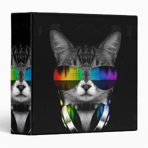 Classeur DJ cat with sung and headphones