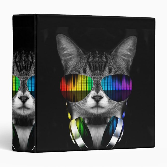 Classeur DJ cat with sung and headphones (Devant/Côté)