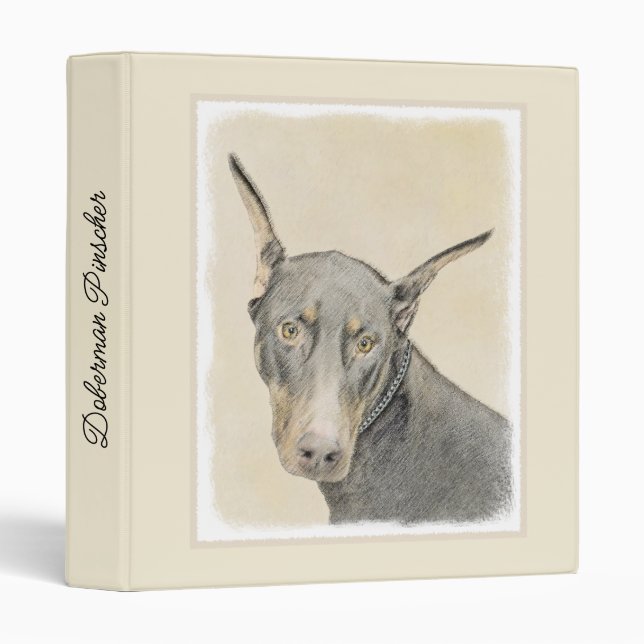 Classeur Doberman Pinscher Peinture - Art Chien original (Devant/Côté)