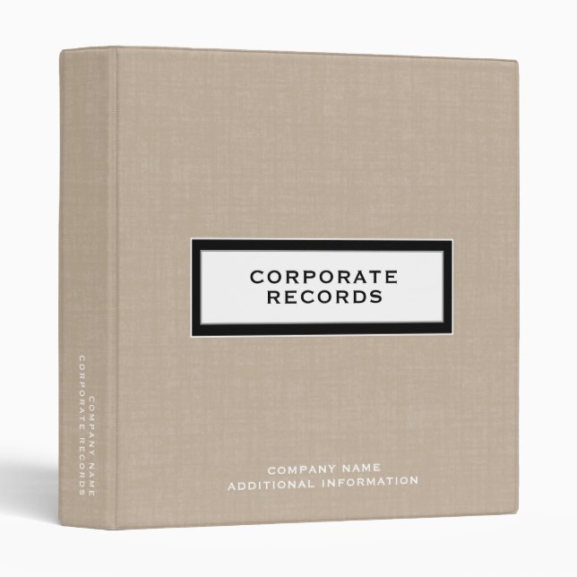 Classeur Documents corporatifs Nom personnalisé Lin (Devant/Côté)
