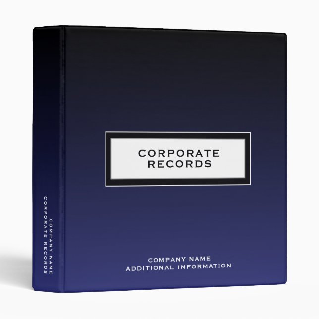 Classeur Documents corporatifs Nom personnalisé Marine Bleu (Devant/Côté)