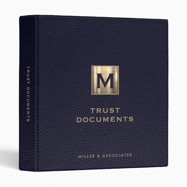 Classeur Documents de confiance Cuir Imprimer Bleu Or (Devant/Côté)