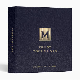 Classeur Documents de confiance en cuir bleu or