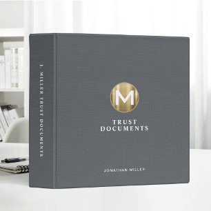 Classeur Documents de confiance en lin gris avec logo or in