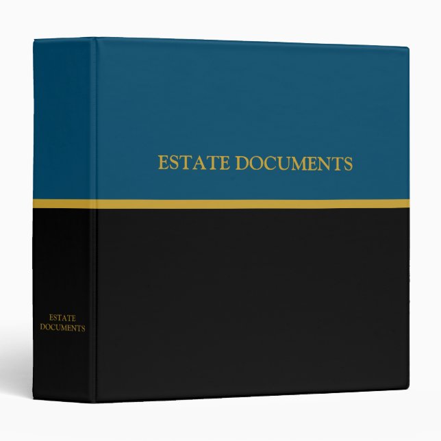 Classeur Documents de succession - Bleu | Noir | Or (Devant/Côté)
