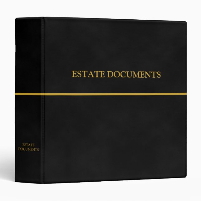 Classeur Documents de succession - Look en cuir noir | Gold (Devant/Côté)