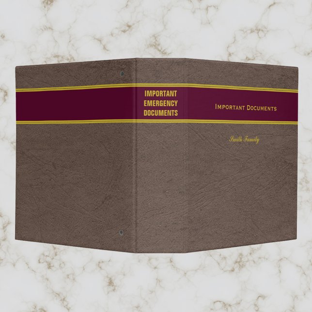 Classeur Documents d'urgence importants Nom personnalisé cl (Créateur téléchargé)