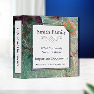 Classeur Documents familiaux importants Vert papillon