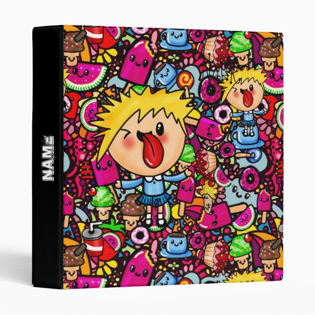 Classeur Doodles de la fête de Kawaii Punk Personnalisé (Devant/Côté)