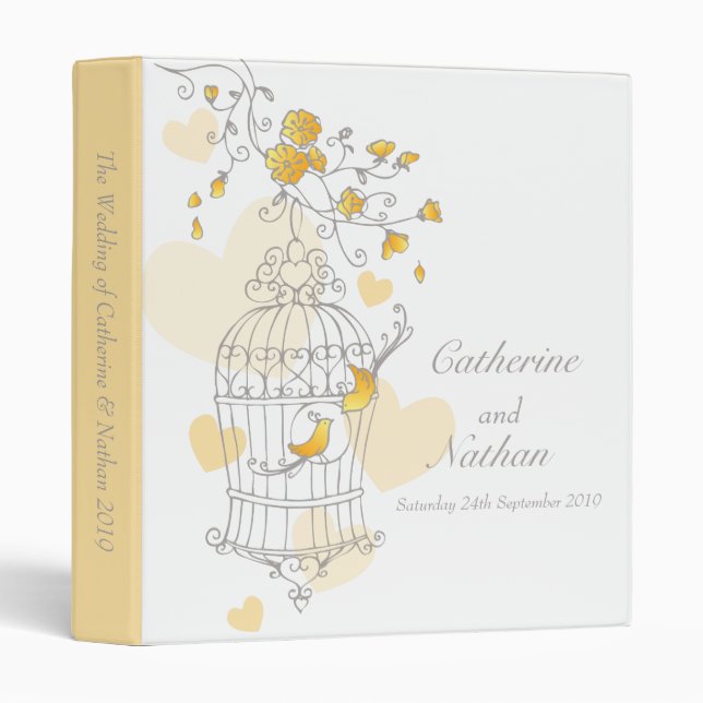 Classeur Dossier mariage gris-jaune de cage Inséparables (Devant/Côté)