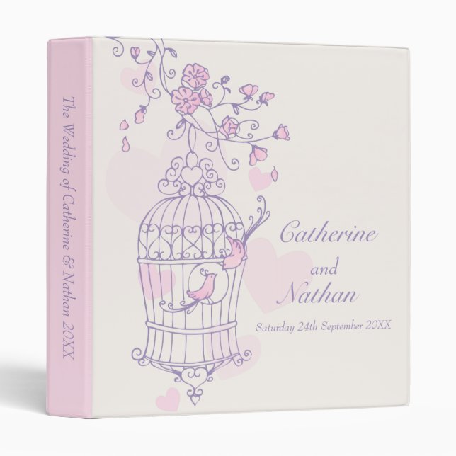 Classeur Dossier mariage rose violet de cage Inséparables (Devant/Côté)