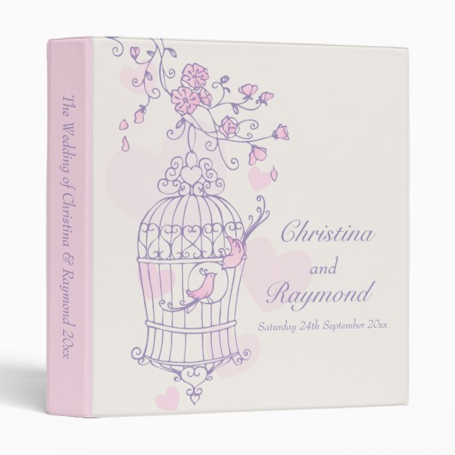 Classeur Dossier mariage rose violet de cage Inséparables (Devant/Côté)