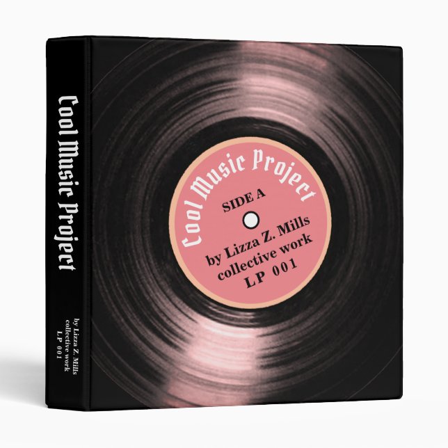 Classeur Dossier vinyle LP personnalisé avec son nom rose (Devant/Côté)