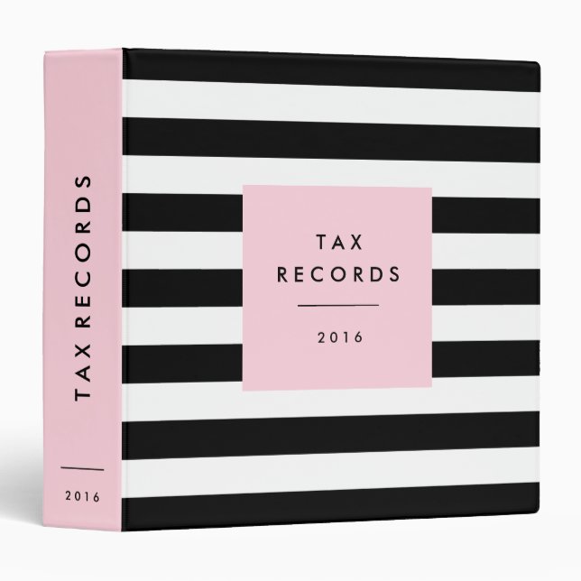 Classeur Dossiers fiscaux roses rayés (Devant/Côté)