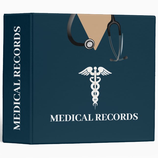 Classeur Dossiers Médicales - Carte des patients Bleu Perso (Devant/Côté)