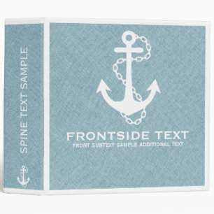 Classeur Doux bleu et blanc Faux lin avec l'Ancre nautique
